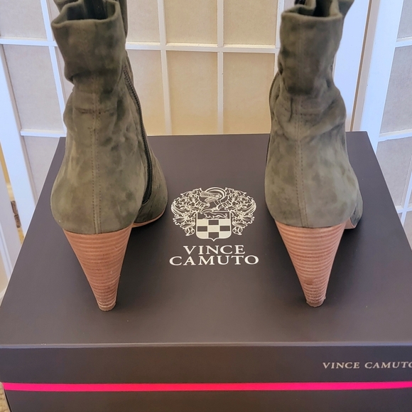 Vince Camuto Addiena  Olive Smock Cone-Heel Booties  True Suede / 8.5 - Picture 4 of 4